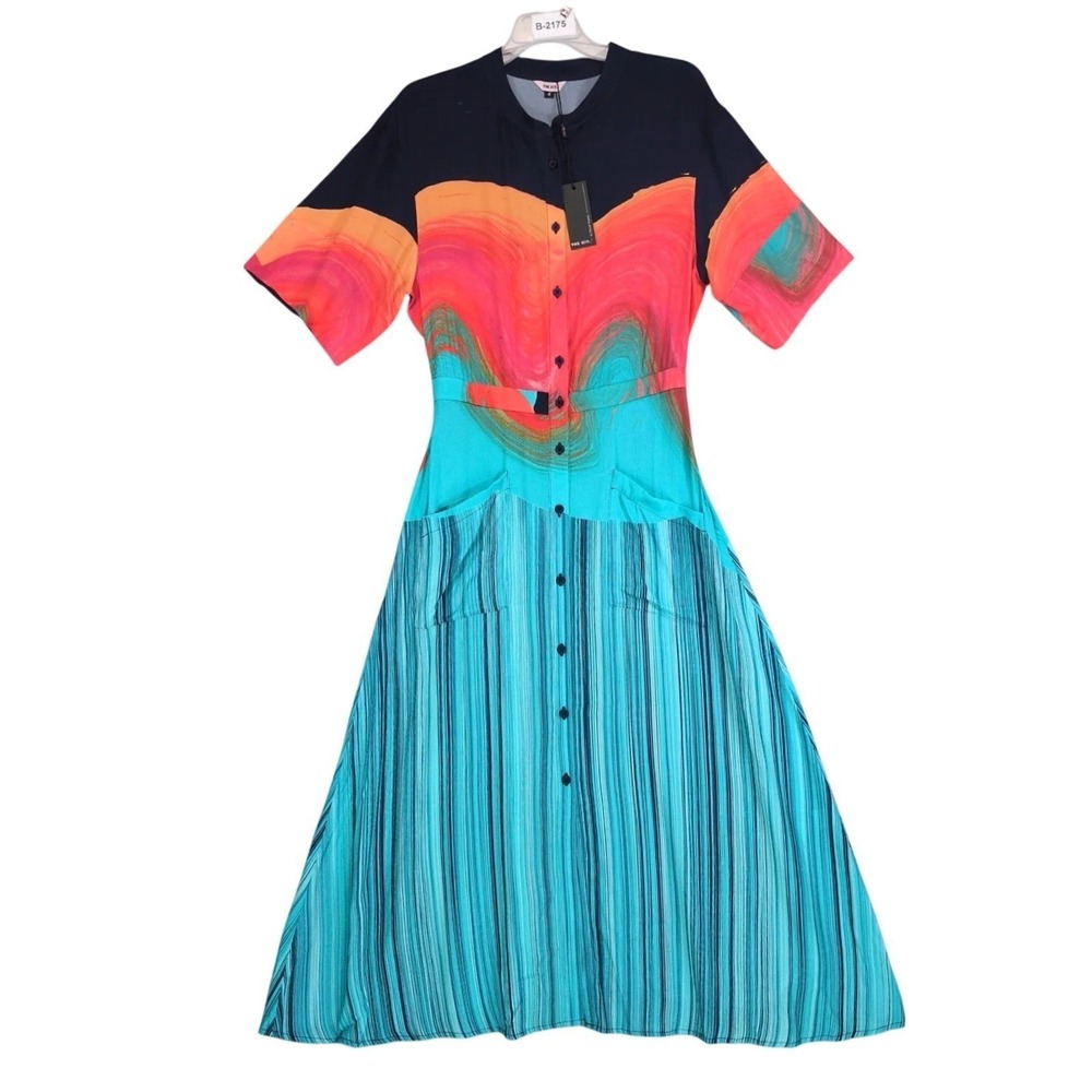 NWT The Kit Baja Swirl Cobie Shirt Midi Dress Sz 4 Art-To-Wear Daniel Vosovic